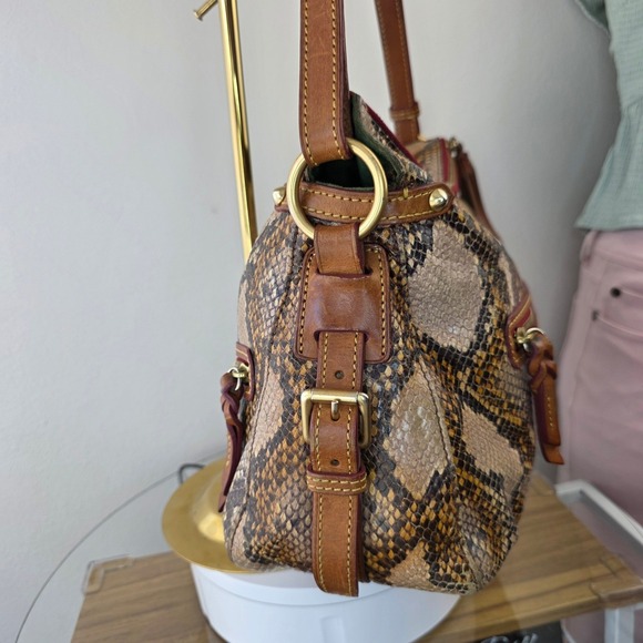 Dooney & Bourke Python Snake Embossed Leather Shoulder Bag Brown Tan Tassel - Picture 3 of 13